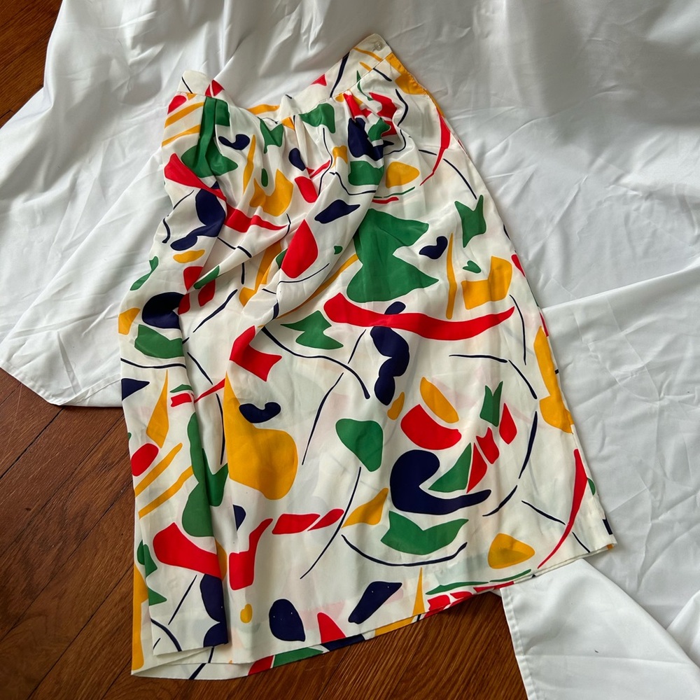 Vintage Abstract Print Midi Skirt